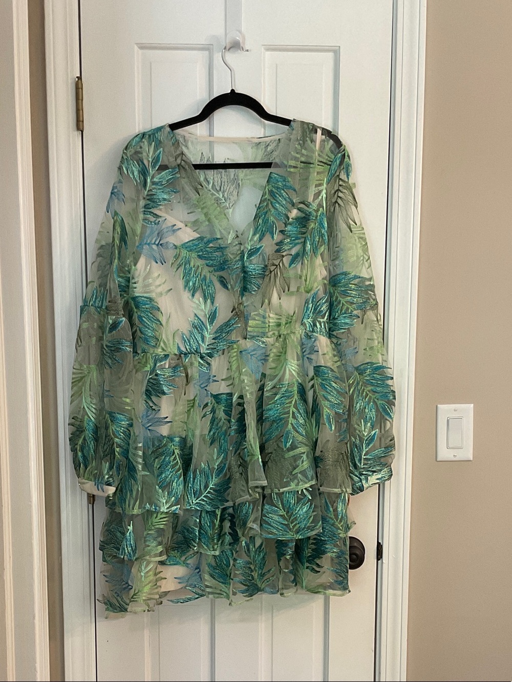 Siena Studio Green and Teal Leaf Tiered Ruffle Dress